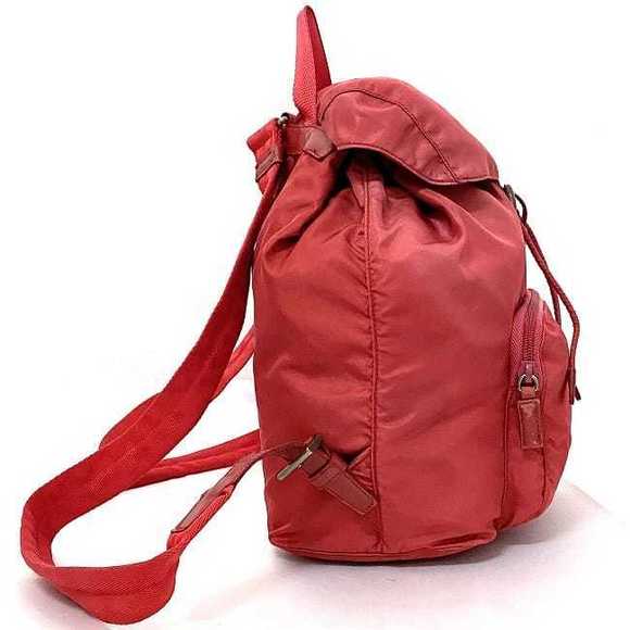 Prada Drawstring flap Tessuto nylon leather triangle Backpack Red - Picture 1 of 9